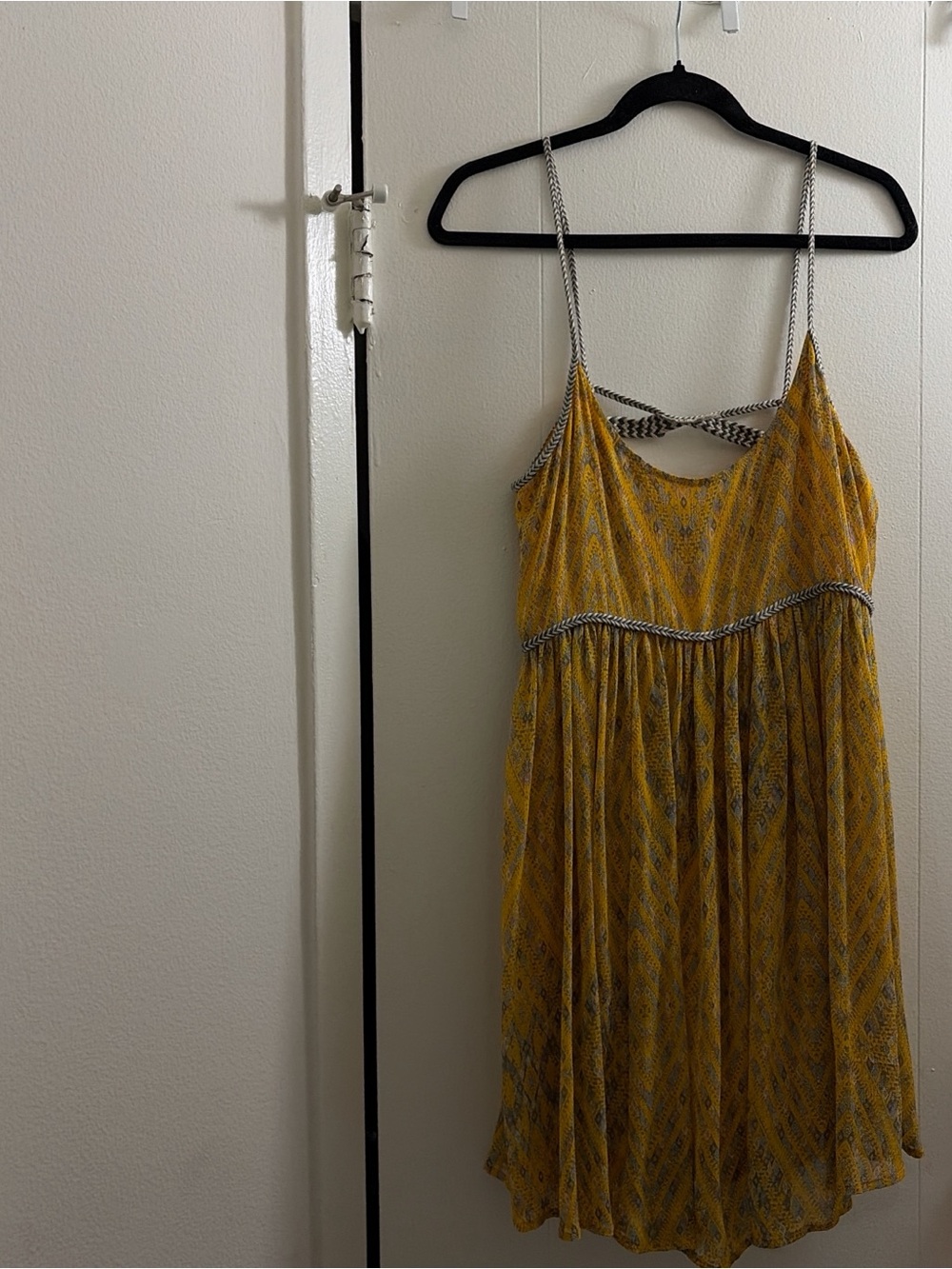 Yellow Patterned Spaghetti Strap Summer Dress